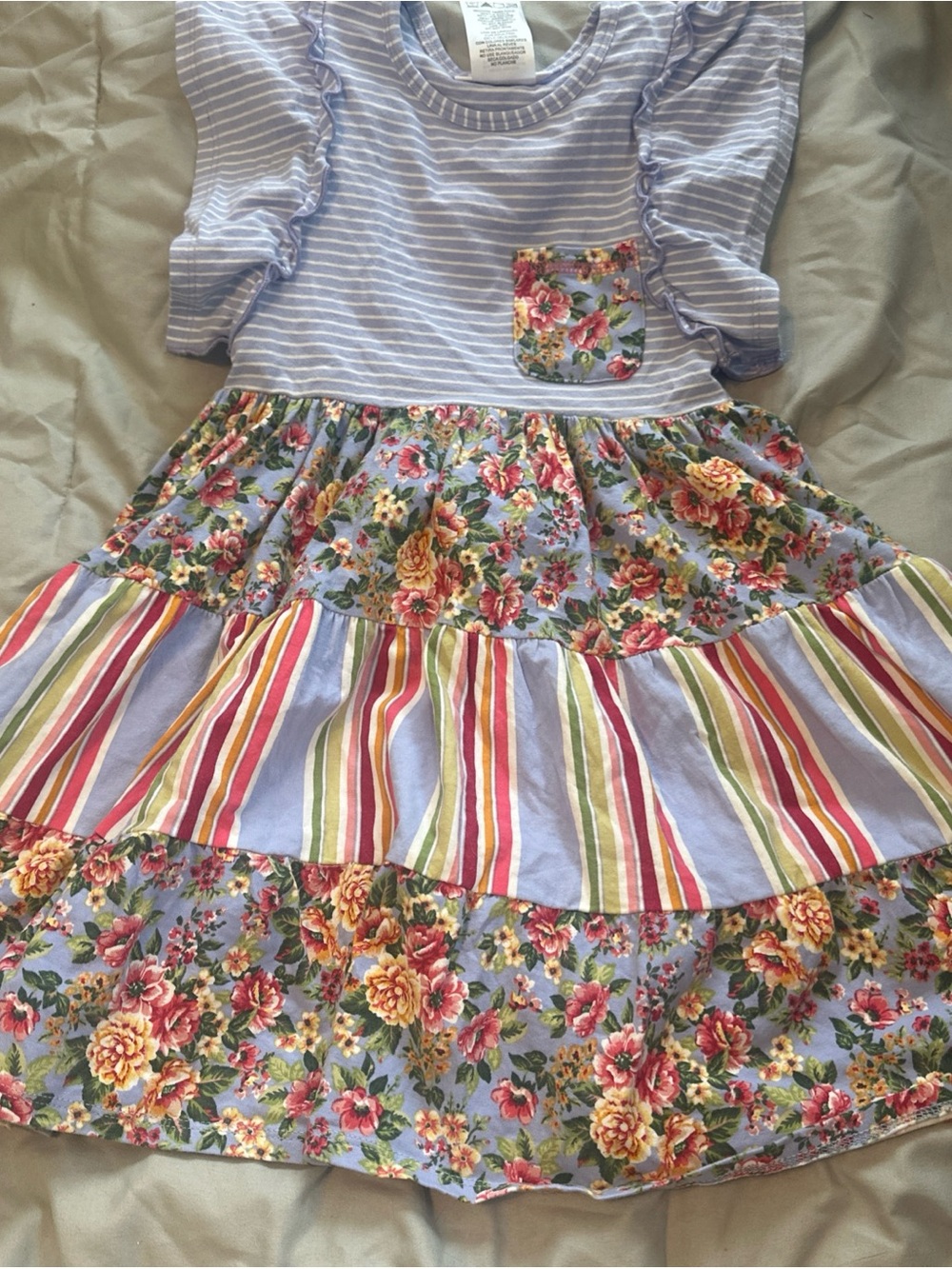 Bonnie Jean Girls Size 5, Striped Floral Periwinkle Dress